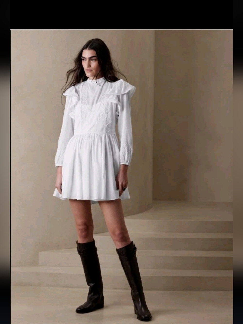Banana Republic Esme Embroidered Mini Dress XL White Boho Peasant Cotton - Picture 5 of 13